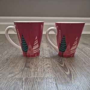 Starbucks 2 Christmas Holiday 13 Oz Mugs Red White Green NEW